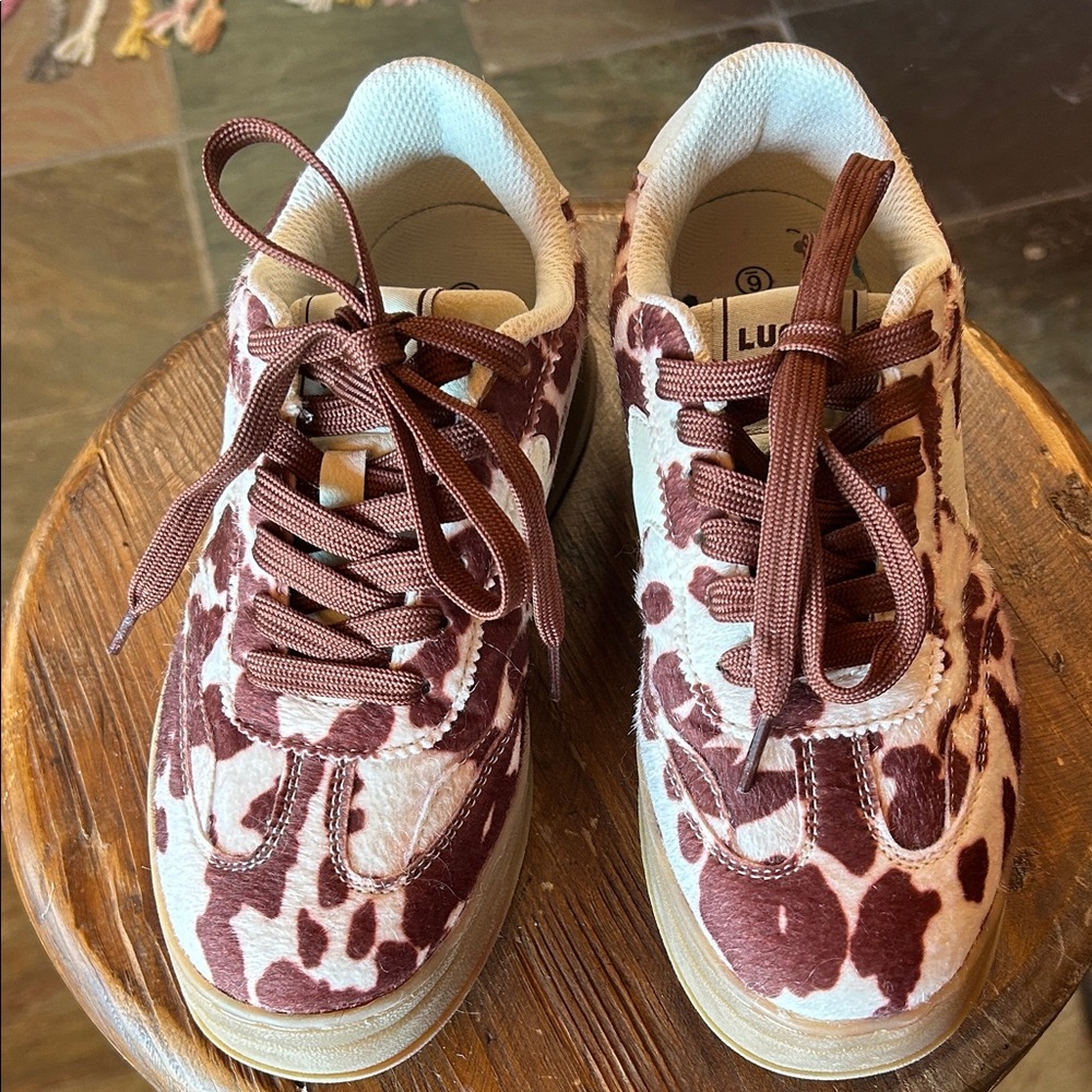 Cow print platform sneakers size 6